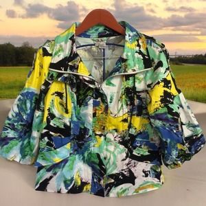 Just B Colorful paint Swirl‎ splatter puffy sleeve jacket Women’s Size M